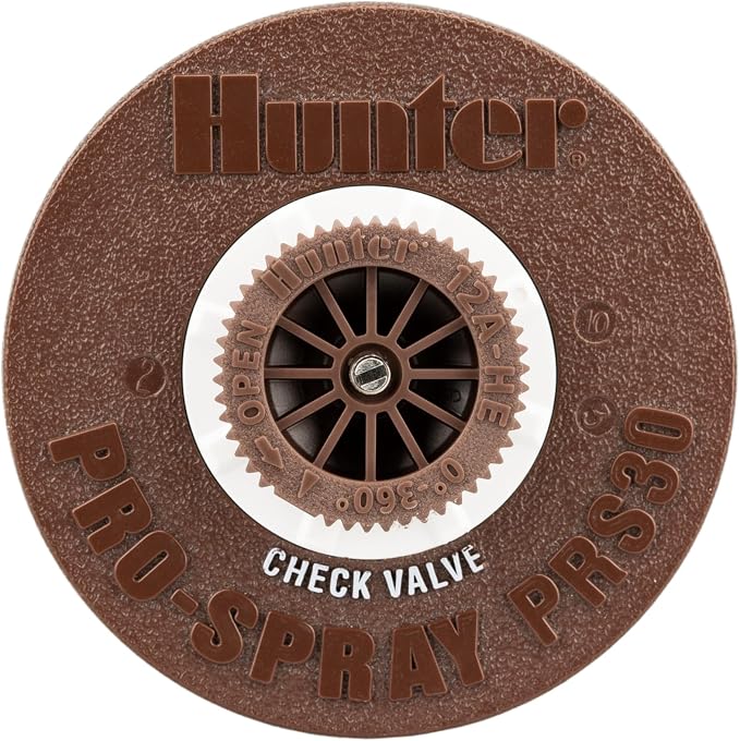 Hunter PRS30 4 in. Pop-Up Sprinkler Head Body, 30 PSI, Check Valve | 30 PSI pressure-regulated 4 in. lawn sprinkler body with check valve, 1/2 in. inlet, brown cap; nozzle sold separately