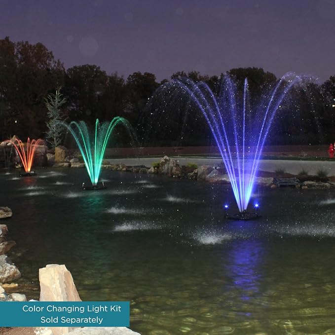 Half Off Ponds 1.5 HP Floating Fountain and Aerator | 12,500 GPH output, 11 spray patterns, White LED lights, 200 ft heavy-duty cord, Energy-efficient