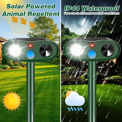 Sonic Fortress Pro Deer Repellent Devices, Solar Ultrasonic Racoon Squirrel Repellent Outdoor IP65 Motion Activated Animal Repeller Cat Deterrent Light to Scare Rabbit Dog Skunk Out of Garden Yard(4)