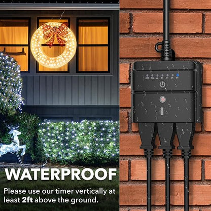 BN-LINK Outdoor Timer for Lights, Remote Control Outdoor Timer Outlet with Dusk to Dawn Sensor, 2/4/6/8 Hour Countdown, 100 ft RF Range, 6-Inch Grounded Cord, 15A 1/2HP, ETL Listed