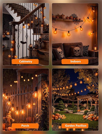 25 LED Outdoor String Lights, 25Ft Halloween Decoration Lights | Shatterproof Orange G40 Bulbs, Connectable, Plug in, UL Certified, Hanging Halloween Lights for Home Decor Patio