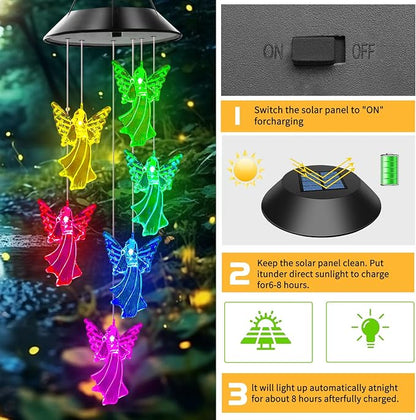 Angel Solar Wind Chimes for Outside Color Changing | Hanging Decor for Outside,Best Gifts for Mom Grandma Women Wife Aunt Sister,Solar Lights Wind Chimes , Garden Yard Decor