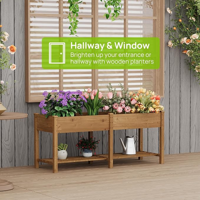 72x24x30.7in Wooden Raised Garden Bed with Legs Elevated Planter Box Gardening Outdoor Planter Box Patio Kit Planting Bed for Vegetables Flowers Herbs Outdoor for Patio Balcony Backyard (Brown, Large)
