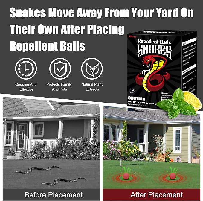 Snake Repellers For Outdoor And Patio Snake Repellent, Powerful And Natural Ingredients Snake Repellent Balls For Lawn, Garden, Fishing, Home, Camping Repel Snakes, Moths And Other Small Pests.24 Pack