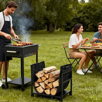 DUMOS 18 Inch Firewood Rack Holder, Heavy Duty Fire Logs Holder for Indoor Fireplace, Outdoor Metal Fire Wood Log Pile Storage Stacker Organizer, Patio Logs Stand Tool, Black