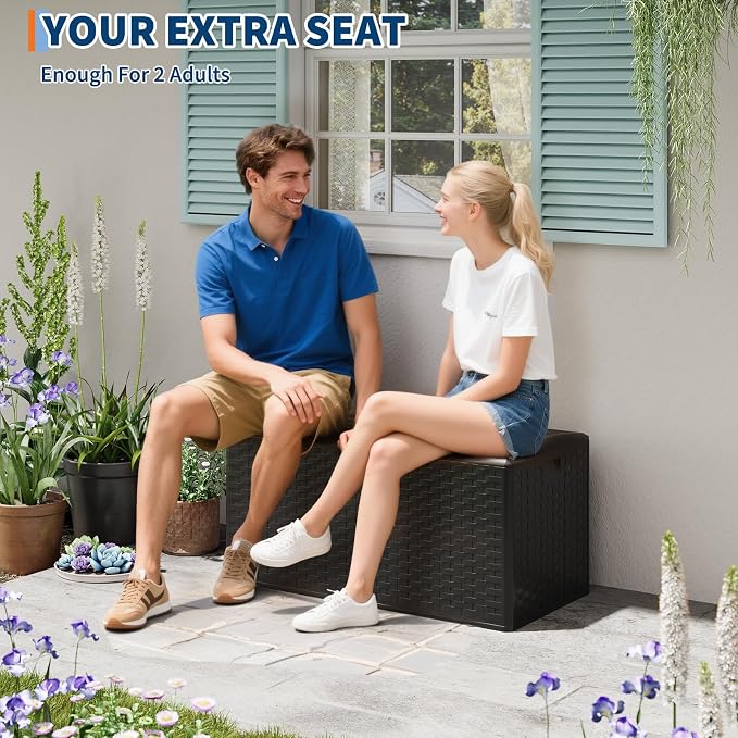 IDEALHOUSE 100 Gallon Resin Deck Box, Waterproof Outdoor Storage Box with Lockable Lid & UV Resistant, Patio Furniture Cushion Storage Container for Garden, Backyard, Poolside (Black)