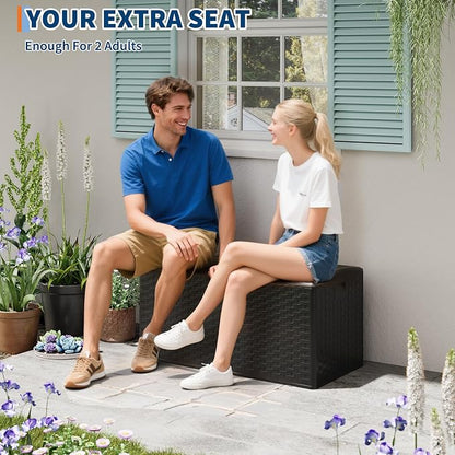 IDEALHOUSE 100 Gallon Resin Deck Box, Waterproof Outdoor Storage Box with Lockable Lid & UV Resistant, Patio Furniture Cushion Storage Container for Garden, Backyard, Poolside (Black)
