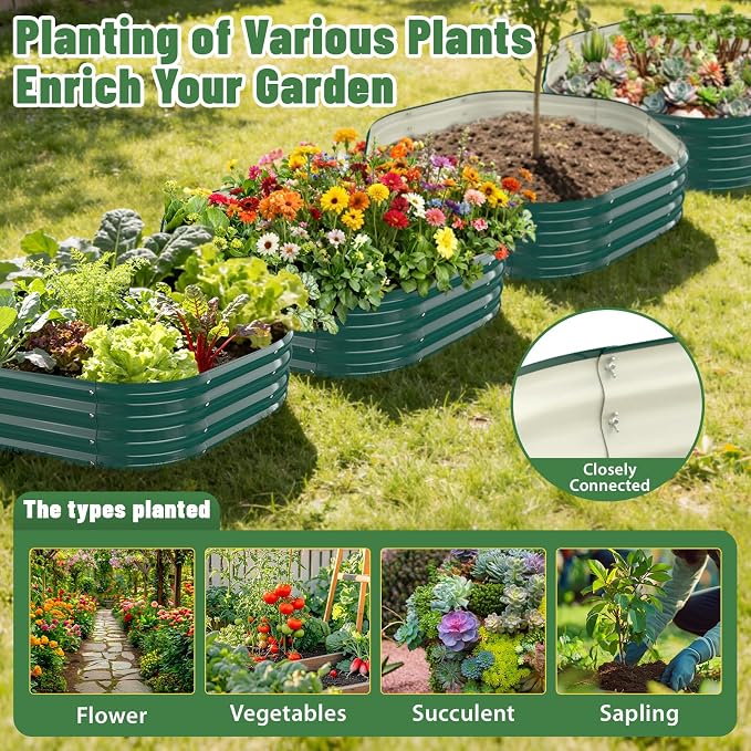 Hexagon Raised Garden Bed, 48 Inch Diagonal & 12 Inch Tall, Galvanized Steel Planter Box with Wave-Shaped Metal Panels for Outdoor Flower,Tree,Herb & Vegetable Garden (Dark Green, 4FT X 1FT)