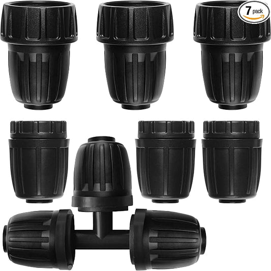 Carpathen Drip Irrigation Fittings Pack - for Push-to-Connect Irrigation System - 3 x 3/4" to 1/2" Irrigation Tubing Faucet Adapter, 1 x 3Way Tee T Shape Barbed 1/2 Tubing Splitter, 3 x 1/2 End Plugs