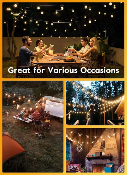 Brightown String Lights Outdoor 38Ft(28+10) with Remote Hooks and Clips, Patio String Lights for Outside with 17 Shatterproof Bulbs(2 Spare), Waterproof Dimmable Hanging Lights for Backyard Party Cafe