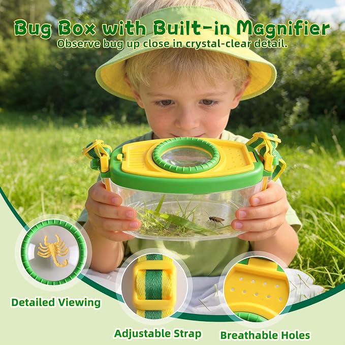 Kids Gardening Tools and Bug Catcher Kit with Wheelbarrow Sets, Ages 2 3+ | Shovel, Rake, Bug Catcher Kit, Summer Outdoor Yard Digging Weed Tools, Easter Birthday Gift for Boys Girls, Green