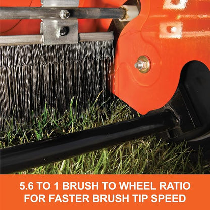 Agri-Fab 44 In Tow-Behind Lawn Sweeper with 28 Cu Ft Flow-Through Hopper Bag, Adjustable Brush Height, and Dump From Seat Handle