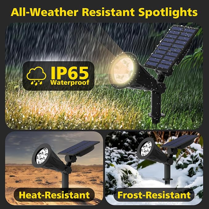 T-SUN Solar Spotlights Outdoor, IP65 Waterproof Dusk to Dawn Solar Lights, Adjustable Solar Lights for Tree, Patio, Yard, Garden, Driveway, Pool Area (Natural White-2Pack)