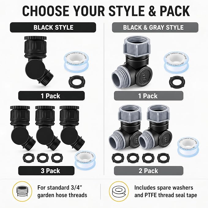 Outdoor Faucet Extender, 3/4" Garden Hose Swivel Connector with 180° & 360° Rotation, Water Spigot Extender Hose Adapter for Outdoor Faucet,Garden Hoses,Sprinkler,RV & Irrigation(Black & Gray,2 Pack)
