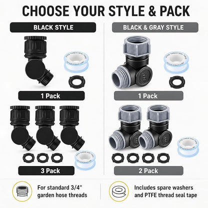 Outdoor Faucet Extender, 3/4" Garden Hose Swivel Connector with 180° & 360° Rotation, Water Spigot Extender Hose Adapter for Outdoor Faucet,Garden Hoses,Sprinkler,RV & Irrigation(Black & Gray,2 Pack)