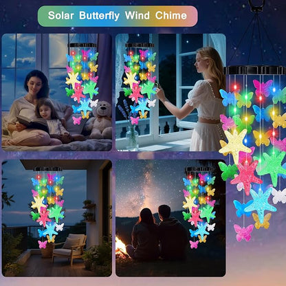 (New) Solar Wind Chimes for Outside, Butterfly Wind Chimes, Outdoor Decorative Wind Chimes with 2 Light Modes for Patio, Garden, Yard, Porch, Gifts for Mom, Grandma, Wife, Family and Friends