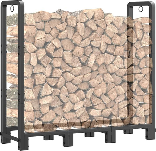 Mr IRONSTONE 4ft Firewood Rack Outdoor Indoor, Upgraded Heavy Duty Adjustable Fire Wood Rack Holds Up to 2600lbs, Fireplace Log Holder Wood Storage for Porch Patio, Easy Assembly