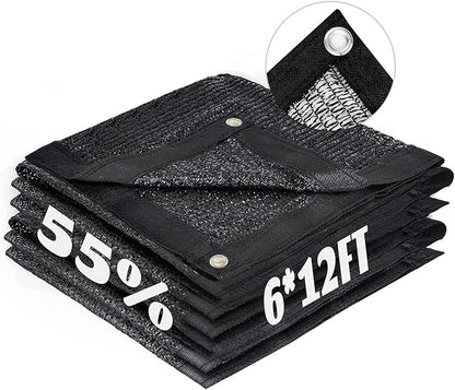 LOVE STORY 6x12FT 55% Black Shade Cloth Sun Shade Net with Grommets Sunblock Net Mesh Tarp for Garden,Plants Cover,Greenhouse and Patio