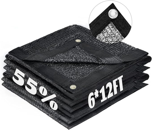 LOVE STORY 6x12FT 55% Black Shade Cloth Sun Shade Net with Grommets Sunblock Net Mesh Tarp for Garden,Plants Cover,Greenhouse and Patio