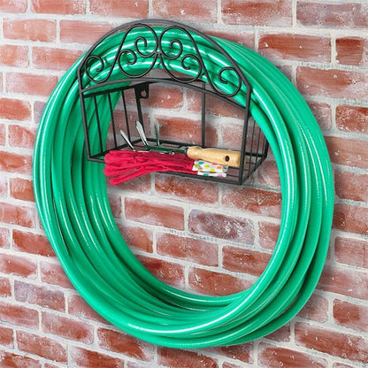 Liberty Garden Products 241 Decorative Black Garden Hose Butler with Shelf, Holds 125-Feet 14 x 6.7 x 11.5