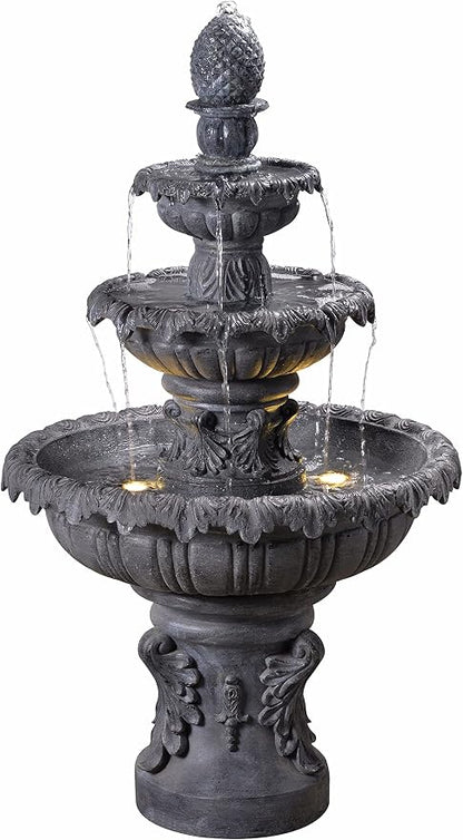 Kenroy Home 51010ZC Ibiza Outdoor Floor Fountain with Gray Finish, Classic Style, 45" Height, 25.5" Width, 25.5" Depth, Zinc