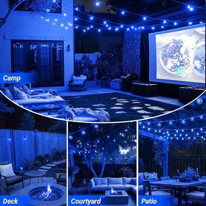 LAMPHOME 2PACK LED Outdoor String Lights, 26ft Patio Lights with 12+1 Edison Shatterproof Bulbs(1 Spare), UL Waterproof Connectable Dimmable Outside Lights for Backyard Porch Deck Garden Decor, Blue
