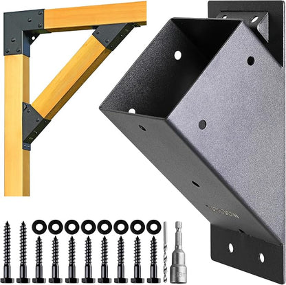 2pack 4x4 (Actual 3.5''x3.5'') Degree Angle Support Brackets, for Pergola, Gazebo, Deck Wood Frame Structures Provide Support 45° Degree Angle Bracket