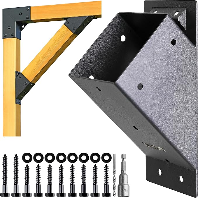 8pack 4x4 (Actual 3.5''x3.5'') Degree Angle Support Brackets, for Pergola, Gazebo, Deck Wood Frame Structures Provide Support 45° Degree Angle Bracket