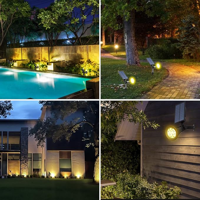 T-SUN Solar Spotlights Outdoor, 7 LED Solar Spotlights Outdoor Waterpoof, Auto Turn Off/ON Solar Landscape Spotlights for Tree, Patio, Yard, Garden, Driveway, Pool Area(Warm White- 2 Pack)
