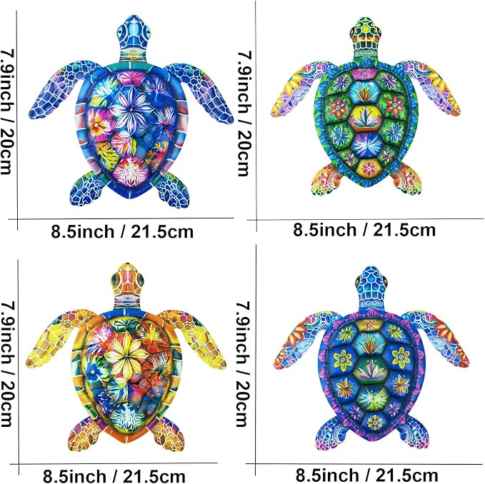 Cruis Cuka Metal Wall Art Cute Turtle 2.5 D Wall Sculpture Garden Decor for Outside Fence Decorations Lawn Ornaments Patio Backyard Decor - Set of 4