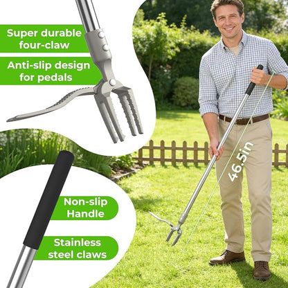 One-Piece Stand Up Weed Puller Tool with Long Handle, 47" No Assembly Stainless Steel Garden Weeder Dandelion Root Removal Without Kneeling