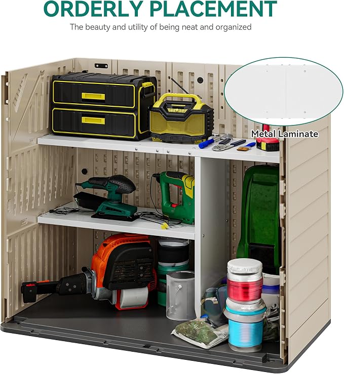 YITAHOME 30cuft Horizontal Storage Shed Shelf, Weatherproof Metal Shelf for 30 cu ft Tool Cabinet, Ideal for Outdoor Use, Easy Assembly,45.6" L X 13.2" W X 29.2" H, White