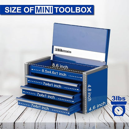 P.I.T. Mini Steel Tool Box,3 Drawer and 5 Drawer Stackable Toolbox with Magnetic Tab Locking,Blue