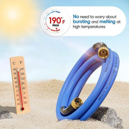 SPECILITE Female to Female Hot/Cold Garden Water Hose 10 ft x 3/4 Inch for Hose Reel, -50℉ To 190℉, Heavy Duty, Flexible, Burst 605 Psi, Rubber Extension Pipe with 3/4" Brass Fittings
