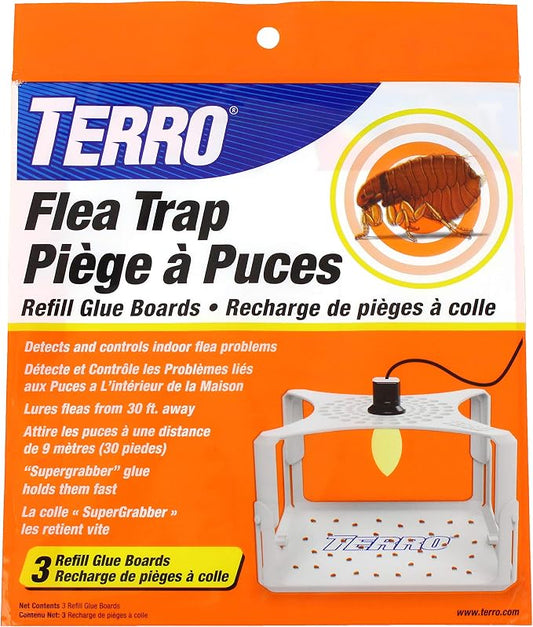 TERRO Flea Trap Refill Glue Cards, 3-Pack | Compatible with T230 Indoor Flea Trap Sticky Traps for Bugs and Pest Control, SuperGrabber Adhesive Insect Catcher Glue Board