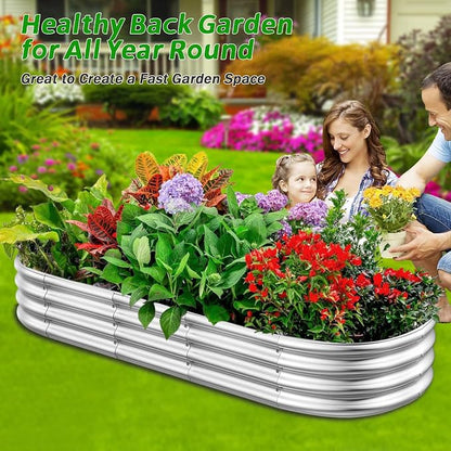 RAYKEEP Galvanized Raised Garden Beds, Outdoor Raised Garden Boxes, Oval Large Bottomless Metal Elevated Garden Bed Planter Box for Vegetables, Fruits, Flower (1pcs, 5x2x1 ft)