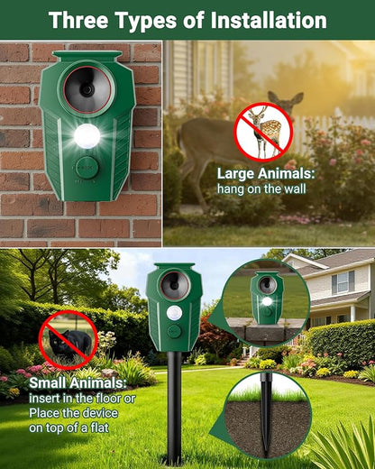Keep Deer & Cats Away – Solar Ultrasonic Deer Repellent Devices with Motion Sensor & LED Flashing Lights, Waterproof Animal Repeller Outdoor for Yard, Garden & Lawn