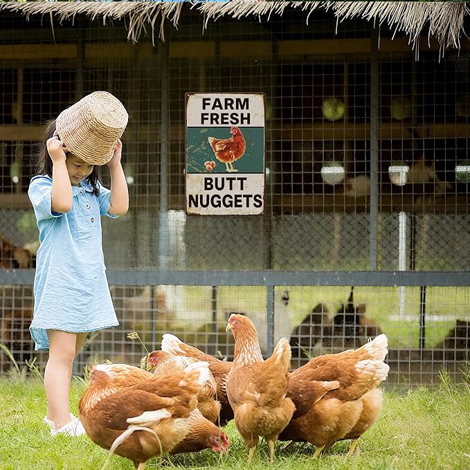 Metal Chicken Coop Sign, Funny Chicken Gifts, Tin Sign for Home Farm Chicken Coop Farmhouse Kitchen Garden Decor 8 X 12 Inch