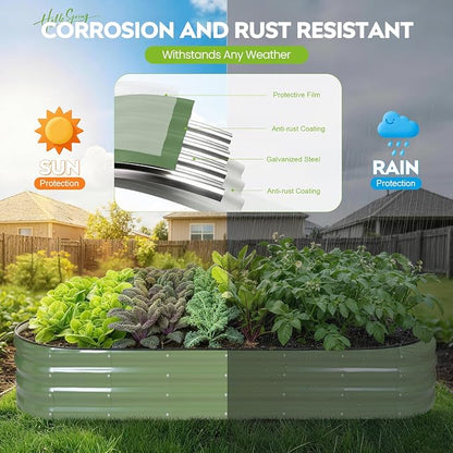Galvanized Raised Garden Bed 1 Pack, 8x2x1ft Oval Metal Planter Box Outdoor with Support Rods & Corner Protection, Planter Beds for Vegetables, Fruits, Flowers (OliveGreen)