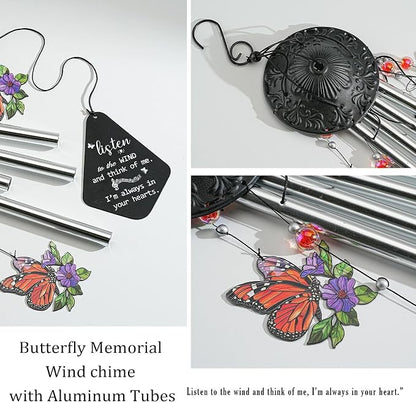 34'' Butterfly Wind Chimes for Outside Memorial Windchime Home Garden Decor | Wind Chimes Outdoor Large,Butterflies Aluminum Tube Windchimes With S hook,Sympathy Gifts for Loss of Loved One,Mom Women