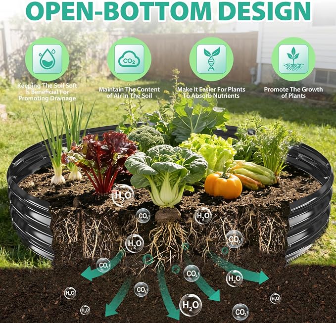 12 Inch Tall 72 Inch Diameter Round Black Raised Garden Bed Kits Outdoor | 1 FT Tall,6 FT Planter Bed for Flowers,Herbs,Vegetables,Trees,0.8MM Thick Galvanized Metal Painted,with Gloves,Tool free