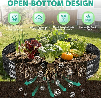 12 Inch Tall 72 Inch Diameter Round Black Raised Garden Bed Kits Outdoor | 1 FT Tall,6 FT Planter Bed for Flowers,Herbs,Vegetables,Trees,0.8MM Thick Galvanized Metal Painted,with Gloves,Tool free