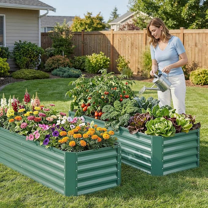 6×2×1.4ft Galvanized Raised Garden Bed Kit, Metal Planter Boxes Outdoor, High Raised Beds for Vegetables, Fruits, and Flowers - LotusGreen