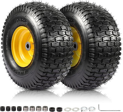 2PCS 15x6.00-6 Tire and Wheel Assembly, Replacement for Craftsman John Deere Cub Cadet Riding Mowers, 4 Ply Tubeless Lawn Mower Tires 15x6x6, 500lbs Capacity, 3" Centered Hub, 3/4" Bushing