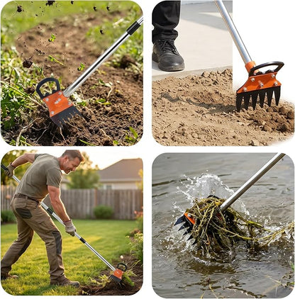 Weed Puller Tool with Long Handle, 59" Manual Weeder Remover Tool, 2 in 1 Hand Weed Rake and Garden Hoe for Gardening, Lawns, Yards