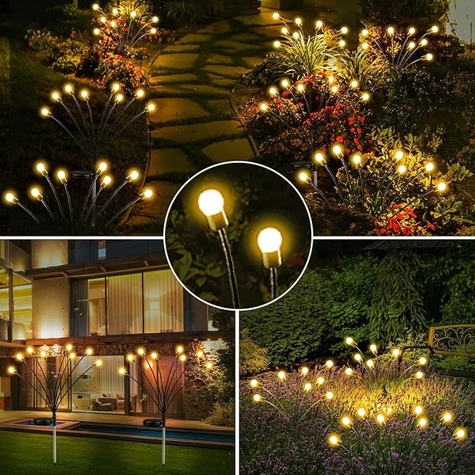 10 Pack Solar Firefly Lights Outdoor Swaying Garden Decor 80 LED Warm White | 2 Lighting Mode, Auto On/Off, Sway with Wind, Waterproof Solar lights Outdoor for Driveway Patio Veranda Courtyard Decor