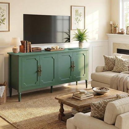 RoyalCraft 118" Buffet Cabinet with Storage, Vintage Sideboard with Adjustable Shelves, Mid Century Modern Painted Credenza Coffee Bar for Kitchen, Dining Room, Entryway, Living Room, Forest Green