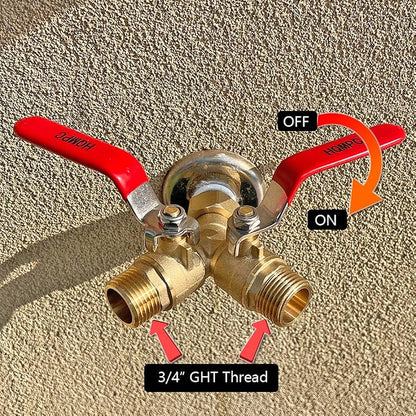 HQMPC Garden Hose Y Valve Splitter Brass Hose Splitter With Stainless Steel Long Handle Brass Garden Hose Adapter 2 Way Y Valve 3/4" GHT Thread 2pcs