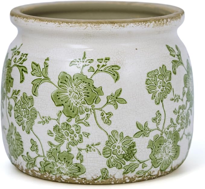 Dosayes Flower Pot,Vintage Ceramic Pot for Planter with Drainage Holes, 6.29 inch Ice Crack Glazed Indoor Planters Pot for Indoor,Tucan Home Decor,Gardening Gifts,Green (Modern)