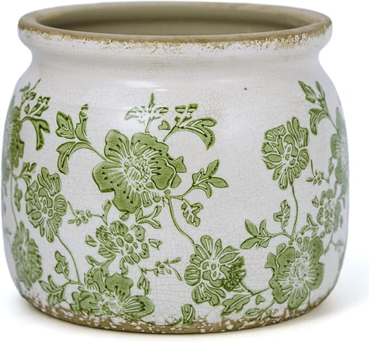 Dosayes Flower Pot,Vintage Ceramic Pot for Planter with Drainage Holes, 6.29 inch Ice Crack Glazed Indoor Planters Pot for Indoor,Tucan Home Decor,Gardening Gifts,Green (Modern)
